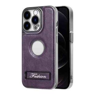 For iPhone 12 Pro Y3 Electroplated Fine Hole Leather Phone Case with Holder(Dark Purple)
