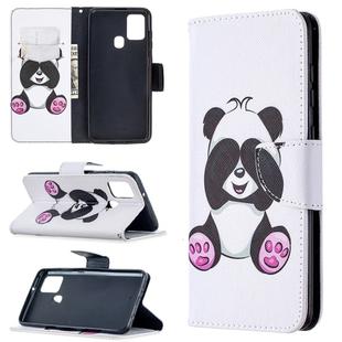 For Samsung Galaxy A21s Colored Drawing Horizontal Flip Leather Case with Holder & Card Slots & Wallet(Panda)