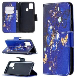 For Samsung Galaxy A21s Colored Drawing Horizontal Flip Leather Case with Holder & Card Slots & Wallet(Purple Butterfly)