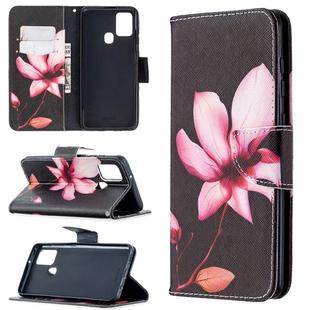 For Samsung Galaxy A21s Colored Drawing Horizontal Flip Leather Case with Holder & Card Slots & Wallet(Lotus)