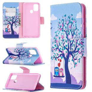 For Samsung Galaxy A21s Colored Drawing Horizontal Flip Leather Case with Holder & Card Slots & Wallet(Two Owls)