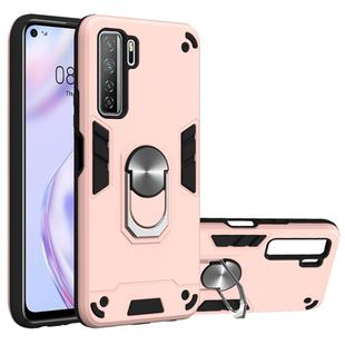 For Huawei Nova 7 SE / P40 Lite 5G 2 in 1 Armour Series PC + TPU Protective Case with Ring Holder(Rose Gold)