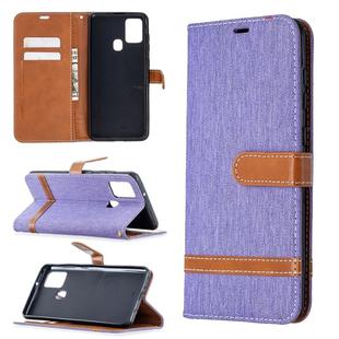 For Samsung Galaxy A21s Matching Denim Texture Horizontal Flip PU Leather Case with Holder & Card Slots & Wallet & Lanyard(Purple)