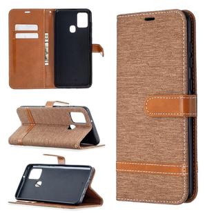 For Samsung Galaxy A21s Matching Denim Texture Horizontal Flip PU Leather Case with Holder & Card Slots & Wallet & Lanyard(Brown)