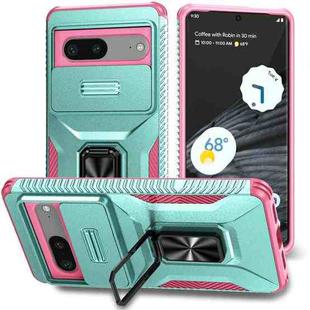 For Google Pixel 7 5G Sliding Camshield Holder Phone Case(Grey Green + Pink)