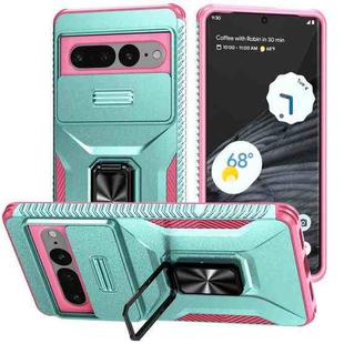 For Google Pixel 7 Pro 5G Sliding Camshield Holder Phone Case(Grey Green + Pink)