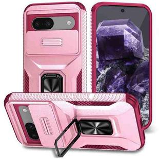 For Google Pixel 8a Sliding Camshield Holder Phone Case(Pink + Grey Green)