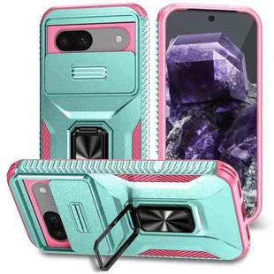 For Google Pixel 8a Sliding Camshield Holder Phone Case(Grey Green + Pink)