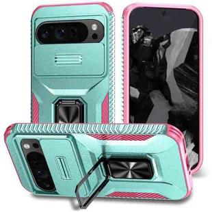 For Google Pixel 9 Pro XL Sliding Camshield Holder Phone Case(Grey Green + Pink)