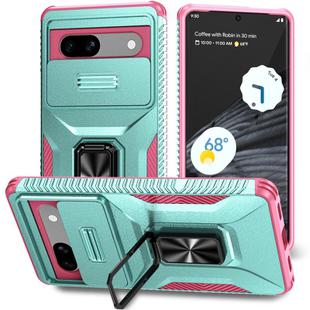 For Google Pixel 7a Sliding Camshield Holder Phone Case(Grey Green + Pink)