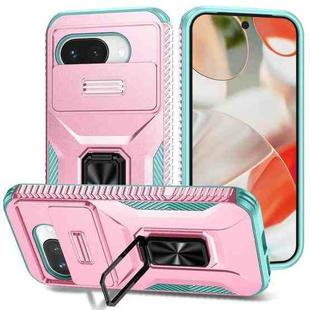 For Google Pixel 9a Sliding Camshield Holder Phone Case(Pink + Grey Green)