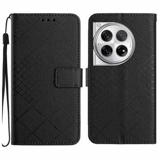 For OnePlus 12 5G Global Rhombic Grid Texture Leather Phone Case(Black)