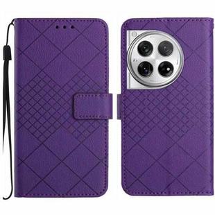 For OnePlus 12R 5G Global Rhombic Grid Texture Leather Phone Case(Purple)