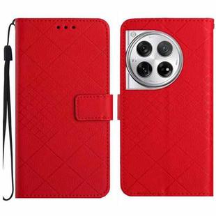 For OnePlus 12R 5G Global Rhombic Grid Texture Leather Phone Case(Red)