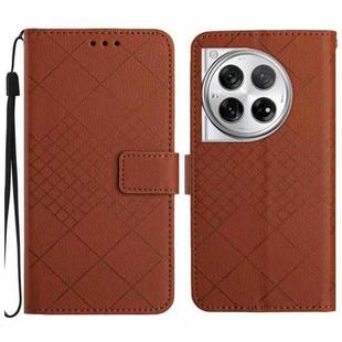 For OnePlus 12R 5G Global Rhombic Grid Texture Leather Phone Case(Brown)