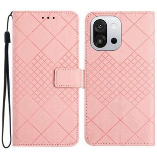 For OnePlus 13T Rhombic Grid Texture Leather Phone Case(Pink)