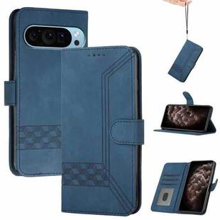 For Google Pixel 9 Pro Cubic Skin Feel Flip Leather Phone Case(Blue)