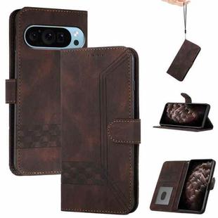 For Google Pixel 9 Cubic Skin Feel Flip Leather Phone Case(Brown)