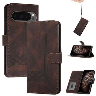 For Google Pixel 10 / Pixel 10 Pro Cubic Skin Feel Flip Leather Phone Case(Brown)