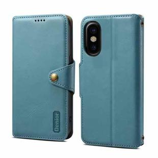 For iPhone XS / X Denior Cowhide Texture Wallet Style Leather Phone Case(Blue)