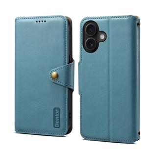 For iPhone 16 Denior Cowhide Texture Wallet Style Leather Phone Case(Blue)