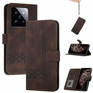 For Xiaomi 14 Pro Cubic Skin Feel Flip Leather Phone Case(Brown)