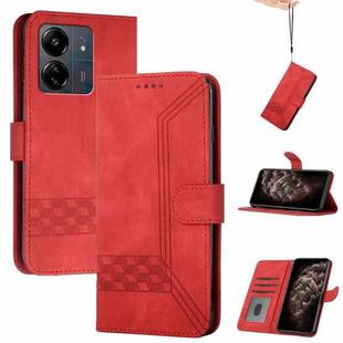 For Xiaomi Redmi 13C Cubic Skin Feel Flip Leather Phone Case(Red)