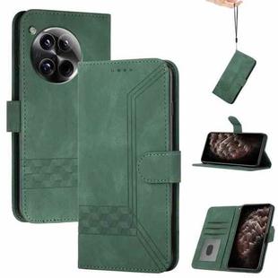 Cubic Skin Feel Flip Leather Phone Case For OnePlus 12(Green)