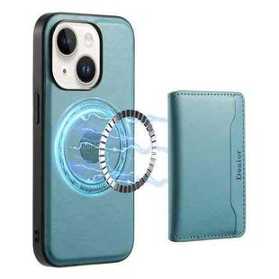 For iPhone 15 Denior Cowhide Texture Leather MagSafe Detachable Wallet Phone Case(Blue)