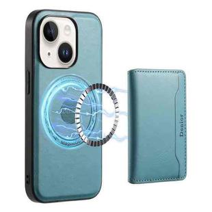 For iPhone 14 Denior Cowhide Texture Leather MagSafe Detachable Wallet Phone Case(Blue)