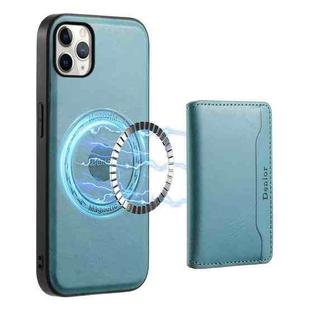 For iPhone 11 Pro Max Denior Cowhide Texture Leather MagSafe Detachable Wallet Phone Case(Blue)