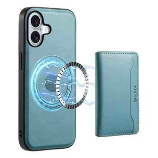 For iPhone 16 Plus Denior Cowhide Texture Leather MagSafe Detachable Wallet Phone Case(Blue)