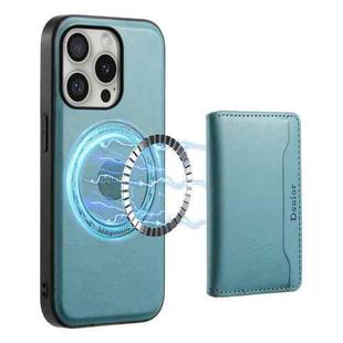 For iPhone 16 Pro Denior Cowhide Texture Leather MagSafe Detachable Wallet Phone Case(Blue)