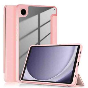 For Samsung Galaxy Tab A9 Acrylic 3-folding Solid Color Smart Leather Tablet Case(Pink)