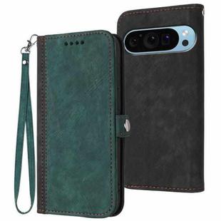 For Google Pixel 9 Pro Side Buckle Double Fold Hand Strap Leather Phone Case(Dark Green)