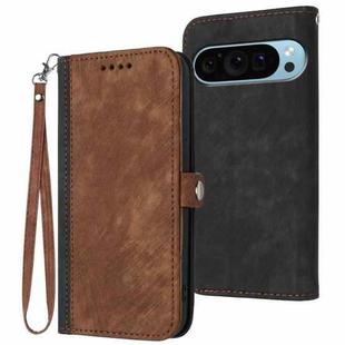 For Google Pixel 9 Side Buckle Double Fold Hand Strap Leather Phone Case(Brown)