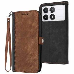 For Xiaomi Redmi K70E Side Buckle Double Fold Hand Strap Leather Phone Case(Brown)