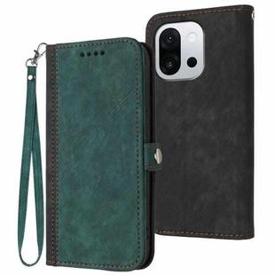 For OnePlus 13T Side Buckle Double Fold Hand Strap Leather Phone Case(Dark Green)