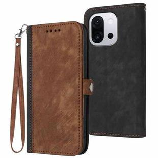 For OnePlus 13T Side Buckle Double Fold Hand Strap Leather Phone Case(Brown)
