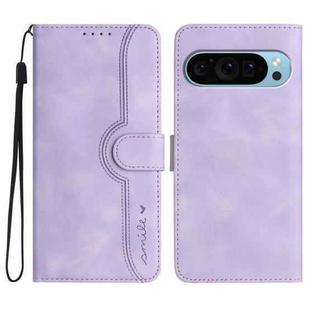 For Google Pixel 9 Heart Pattern Skin Feel Leather Phone Case(Purple)