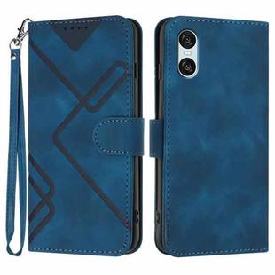 For Sony Xperia 10 VI Line Pattern Skin Feel Leather Phone Case(Royal Blue)