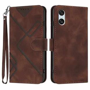 For Sony Xperia 10 VI Line Pattern Skin Feel Leather Phone Case(Coffee)