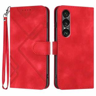 For Sony Xperia 1 VII Line Pattern Skin Feel Leather Phone Case(Red)