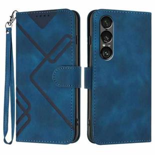 For Sony Xperia 1 VII Line Pattern Skin Feel Leather Phone Case(Royal Blue)