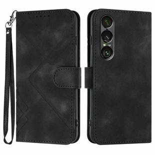For Sony Xperia 1 VII Line Pattern Skin Feel Leather Phone Case(Black)