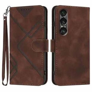For Sony Xperia 1 VII Line Pattern Skin Feel Leather Phone Case(Coffee)