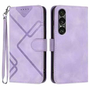 For Sony Xperia 1 VII Line Pattern Skin Feel Leather Phone Case(Light Purple)