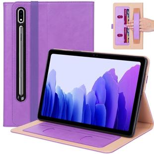 For Samsung Galaxy Tab S7 T870 (2020) Retro Texture PU + TPU Horizontal Flip Leather Case with Holder & Card Slots & Hand Strap(Purple)