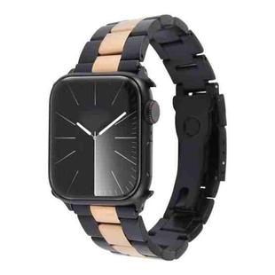 For Apple Watch SE 2023 44mm Three-Bead Stainless Steel Watch Band(Black Rose Gold)