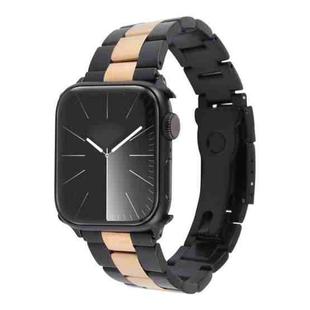 For Apple Watch Series 9 45mm Three-Bead Stainless Steel Watch Band(Black Rose Gold)